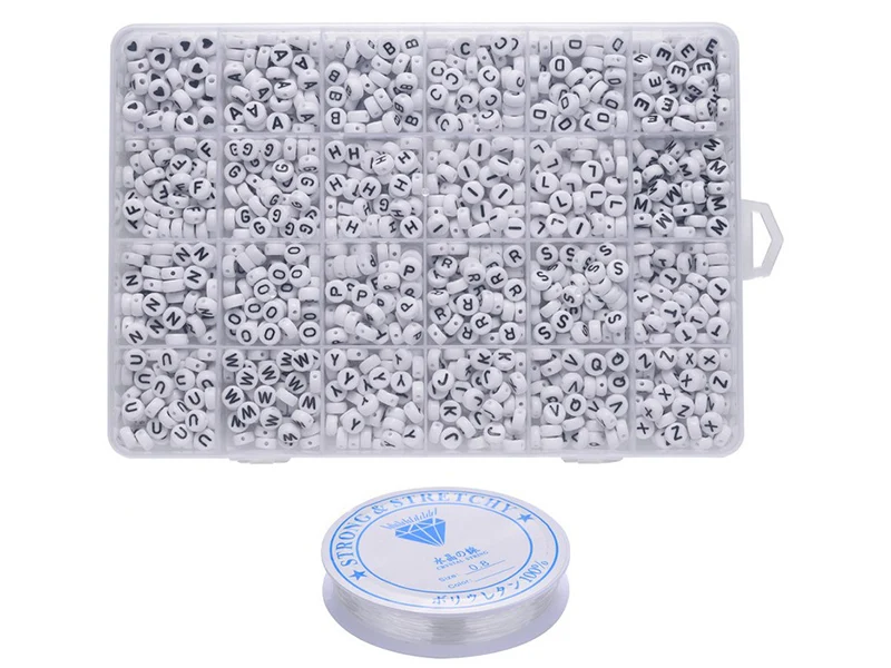 Pack boite de perles en plastique alphabet et bobine de fil élastique