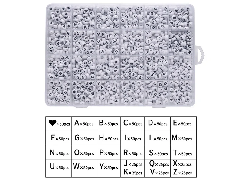 Pack boite de perles en plastique alphabet et bobine de fil élastique