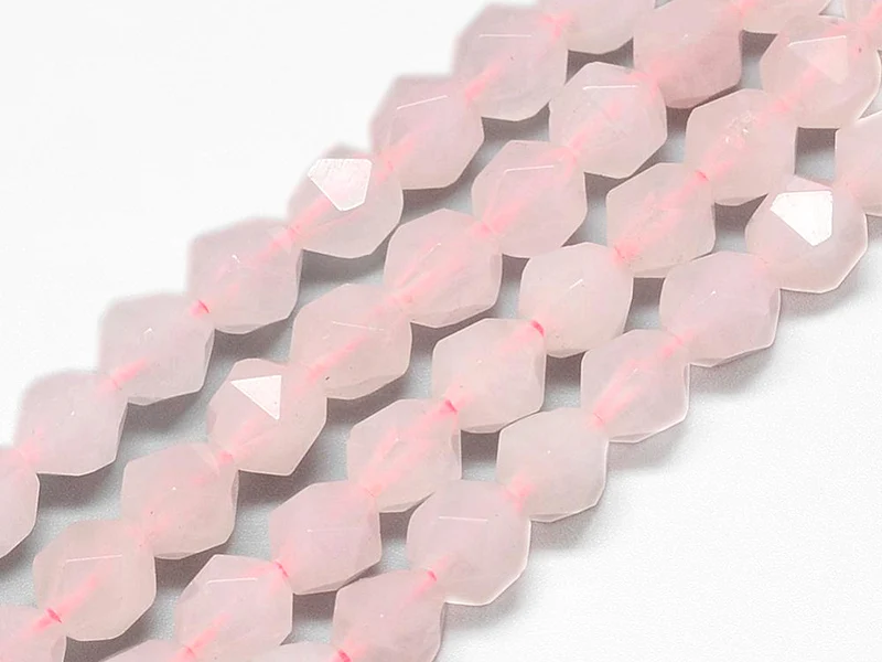 Lot de 10 perles naturelles géométriques à facettes - 6 mm - Quartz rose