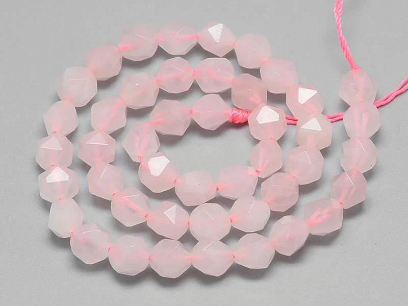 Lot de 10 perles naturelles géométriques à facettes - 6 mm - Quartz rose