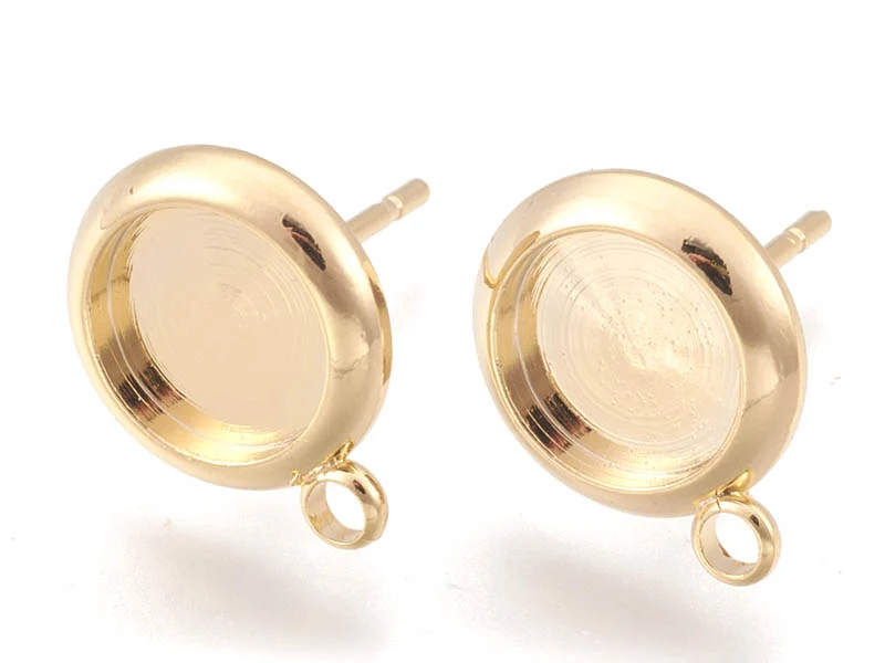 Paire de boucles d'oreilles pour cabochons ronds - doré à l'or fin 18k - 8 mm
