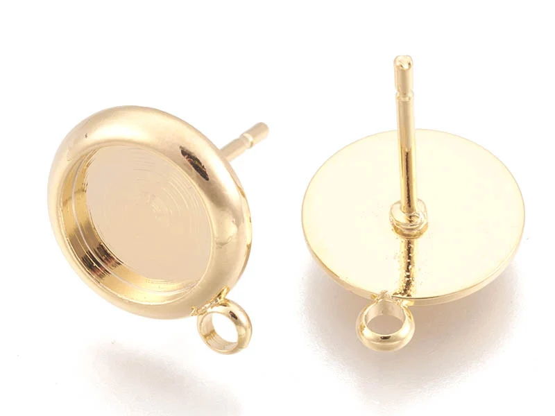 Paire de boucles d'oreilles pour cabochons ronds - doré à l'or fin 18k - 8 mm
