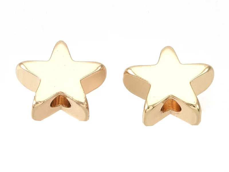 10 perles étoiles - doré à l'or fin 18k - 8 x 8 x 3 mm