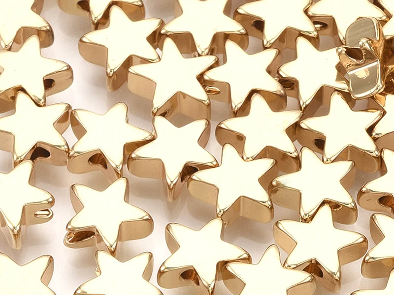 10 perles étoiles - doré à l'or fin 18k - 8 x 8 x 3 mm