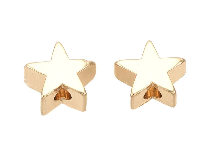 10 perles étoiles - doré à l'or fin 18k - 6 x 6 x 3 mm