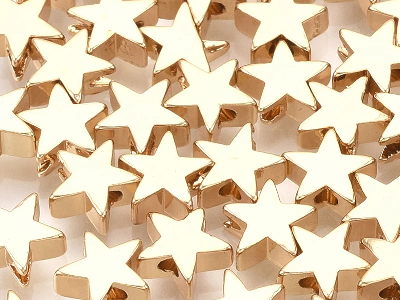 10 perles étoiles - doré à l'or fin 18k - 6 x 6 x 3 mm