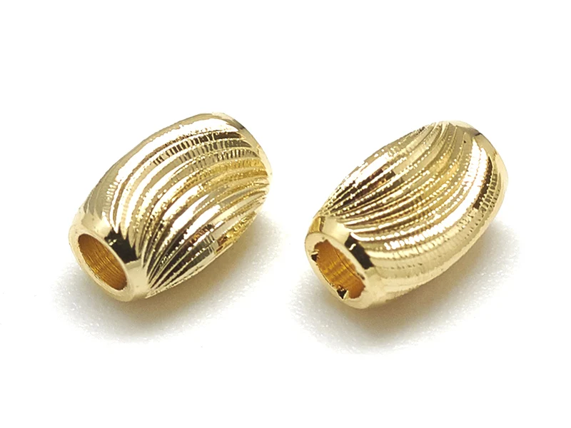 10 perles ondulées - doré à l'or fin 18k - 6 x 4 mm