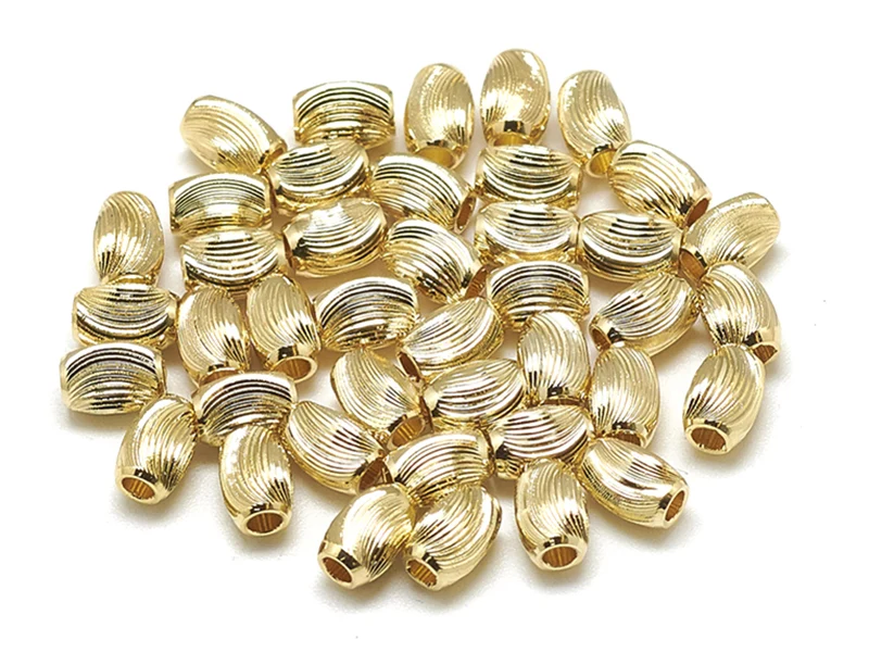 10 perles ondulées - doré à l'or fin 18k - 6 x 4 mm