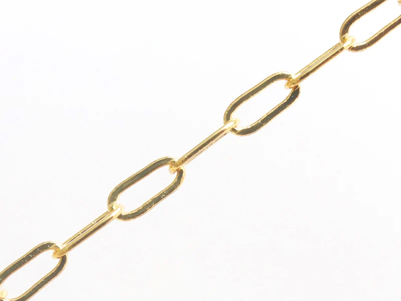 Chaîne trombone - 6 x 2 mm - doré à l'or fin 18K x 20 cm