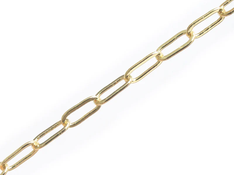 Chaîne trombone - 6 x 2 mm - doré à l'or fin 18K x 20 cm