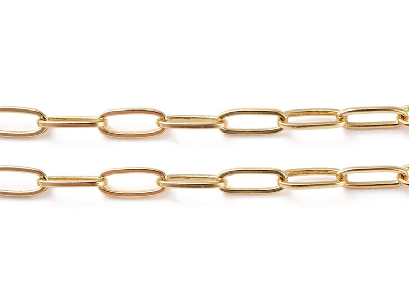 Chaîne trombone - 6 x 2 mm - doré à l'or fin 18K x 20 cm
