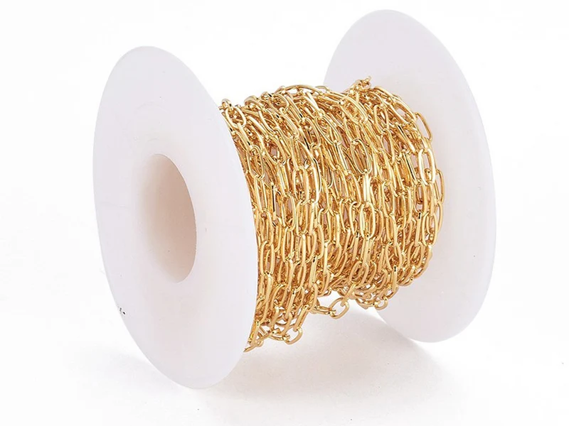 Chaîne trombone - 6 x 2 mm - doré à l'or fin 18K x 20 cm