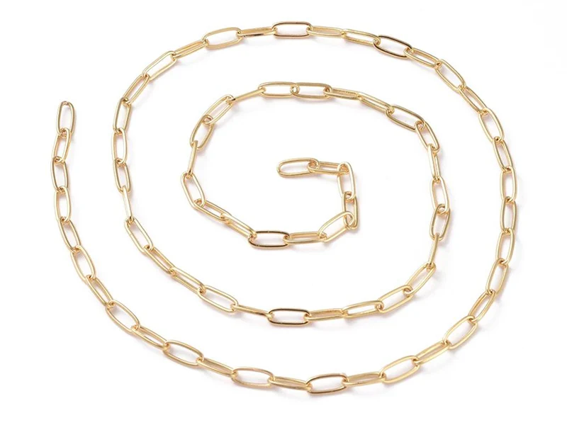 Chaîne trombone - 6 x 2 mm - doré à l'or fin 18K x 20 cm