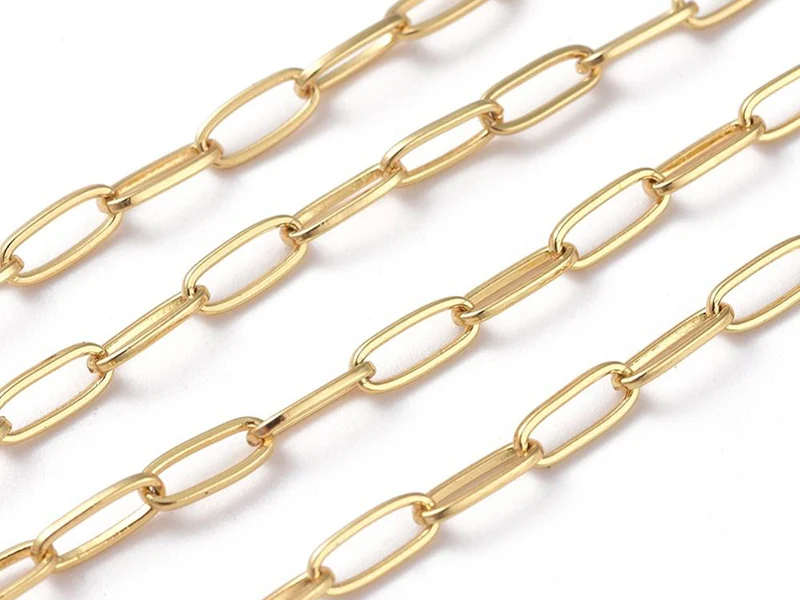 Chaîne trombone - 6 x 2 mm - doré à l'or fin 18K x 20 cm