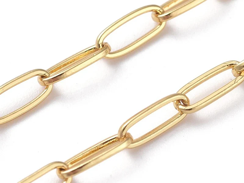 Chaîne trombone - 6 x 2 mm - doré à l'or fin 18K x 20 cm