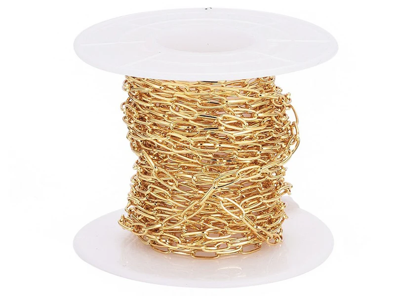 Chaîne trombone - 6 x 2 mm - doré à l'or fin 18K x 20 cm
