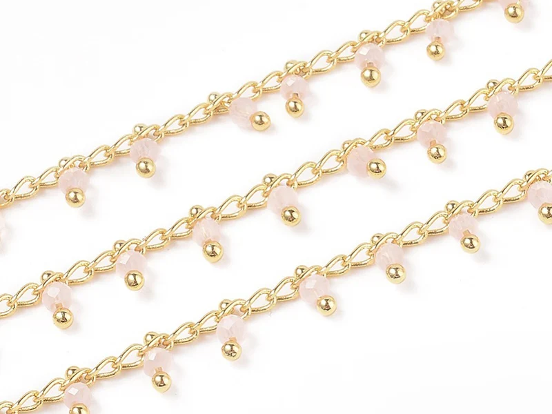 Chaine perles facettes - rose poudre - doré à l'or fin 18K x 20 cm