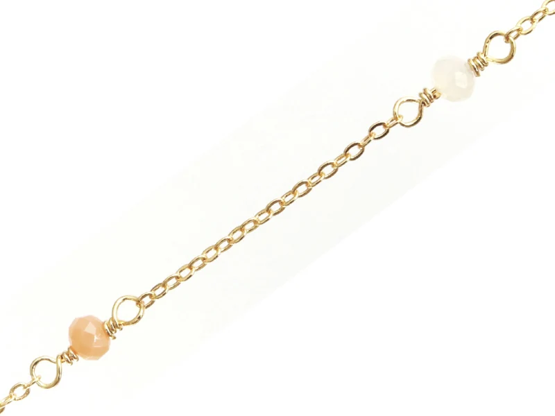 Chaine perlée - perles roses et blanches - doré à l'or fin 18K x 20 cm