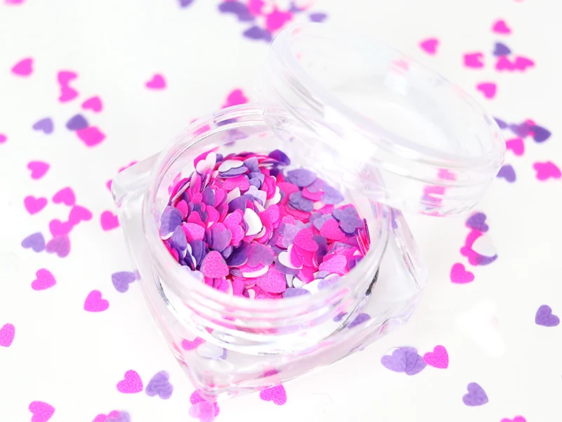 Trio de paillettes en forme de cœur - rose, violet et blanc