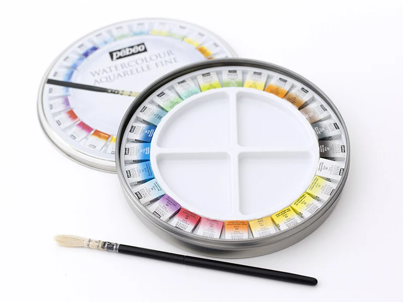 Coffret 24 demi-godets aquarelle fine - boîte ronde