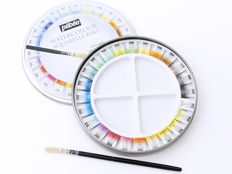 Coffret 24 demi-godets aquarelle fine - boîte ronde