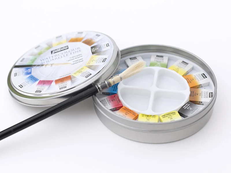 Coffret 12 demi-godets aquarelle fine - boîte ronde