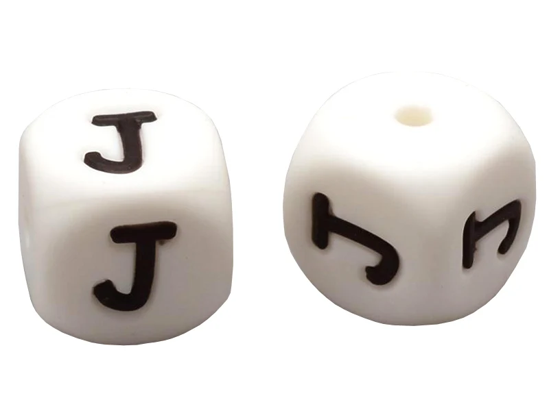 1 perle carré 12 mm en silicone - Lettre J