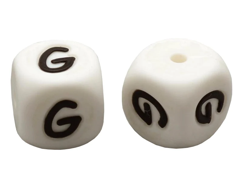 1 perle carré 12 mm en silicone - Lettre G