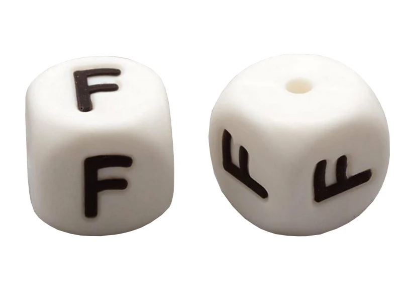 1 perle carré 12 mm en silicone - Lettre F