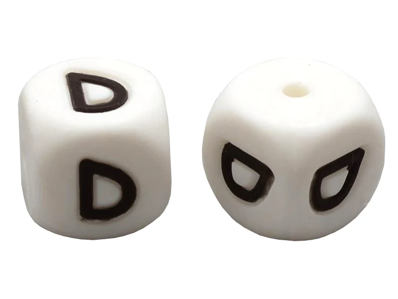 1 perle carré 12 mm en silicone - Lettre D