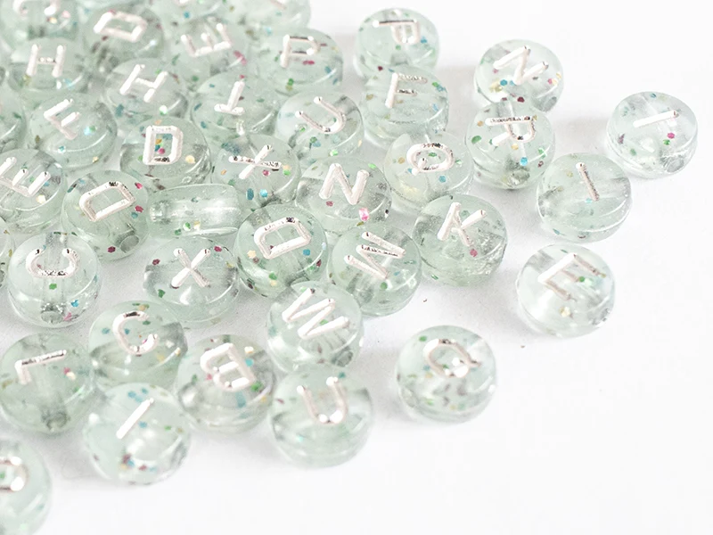 Lot de 200 perles rondes à paillettes - Lettres alphabet argentés