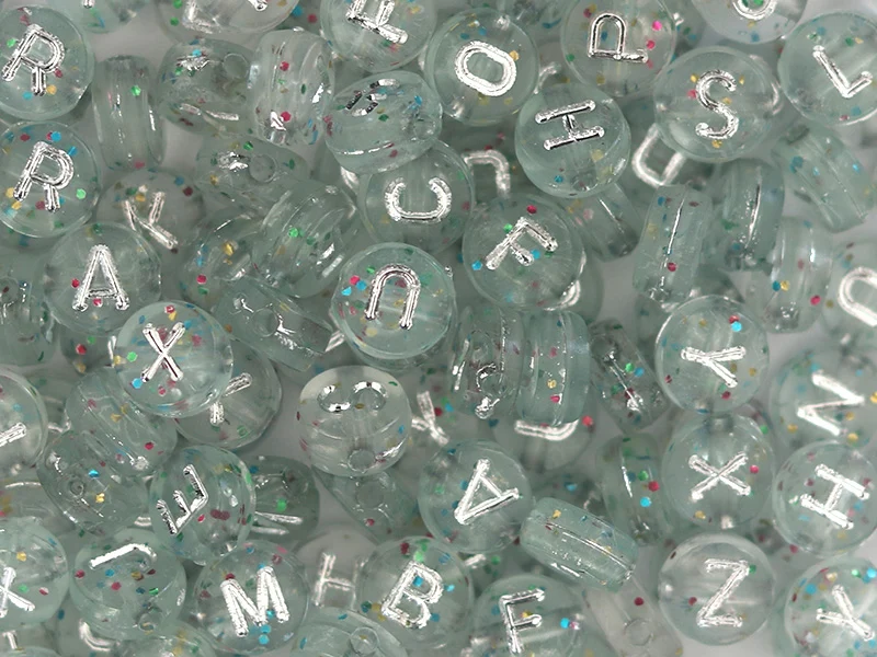 Lot de 200 perles rondes à paillettes - Lettres alphabet argentés
