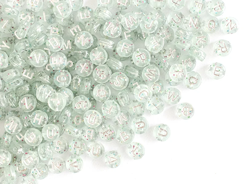 Lot de 200 perles rondes à paillettes - Lettres alphabet argentés