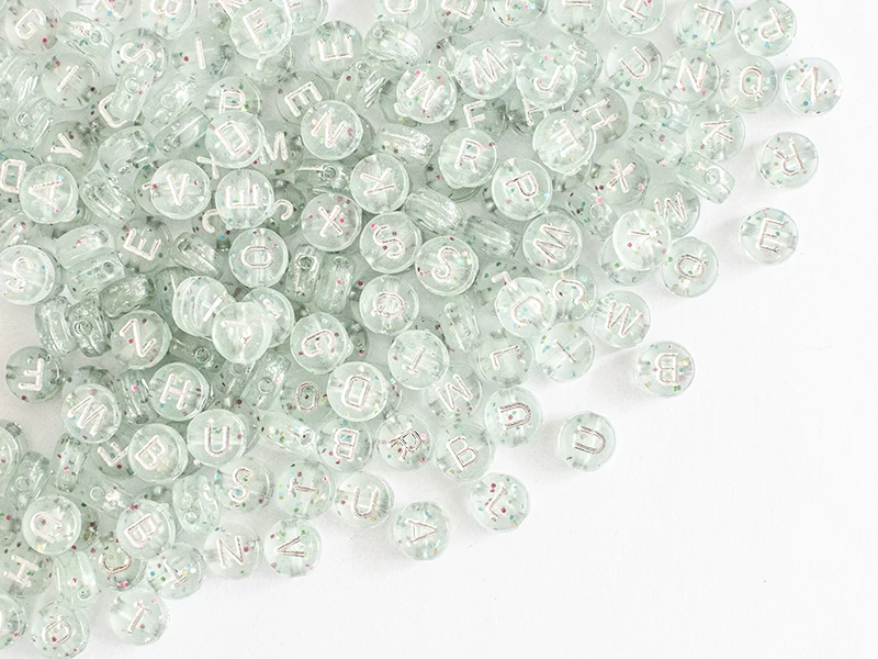 Lot de 200 perles rondes à paillettes - Lettres alphabet argentés