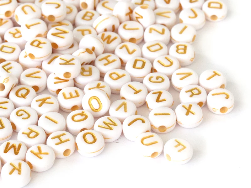 Lot de 200 perles rondes - Lettres alphabet dorées