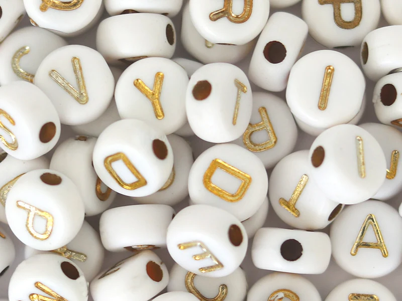 Lot de 200 perles rondes - Lettres alphabet dorées