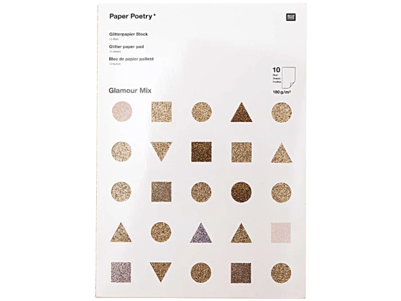 Bloc de papier à paillettes A4 - blanc - doré - argenté