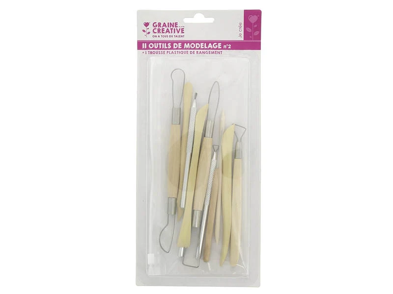 Lot de 11 outils de modelage + 1 trousse plastique en ligne