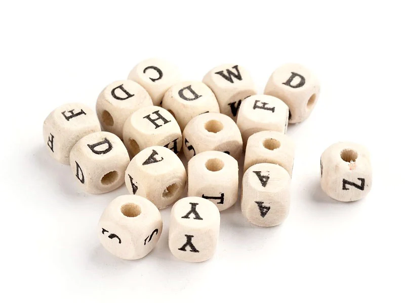 200 perles lettres alphabet cubes en bois