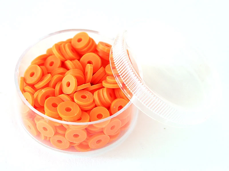 Boite de perles rondelles heishi 6 mm - orange fluo