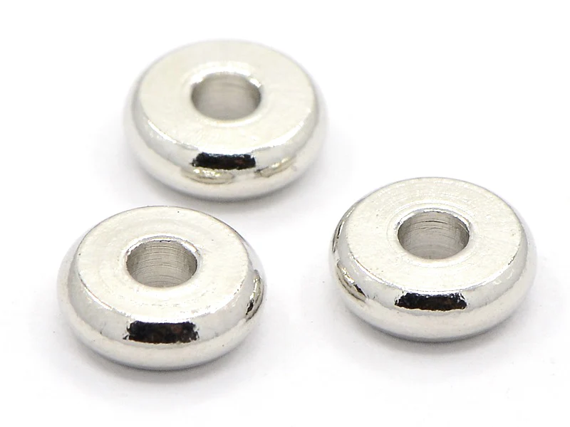 20 perles rondelles heishi arrondies argentées - 6x2 mm