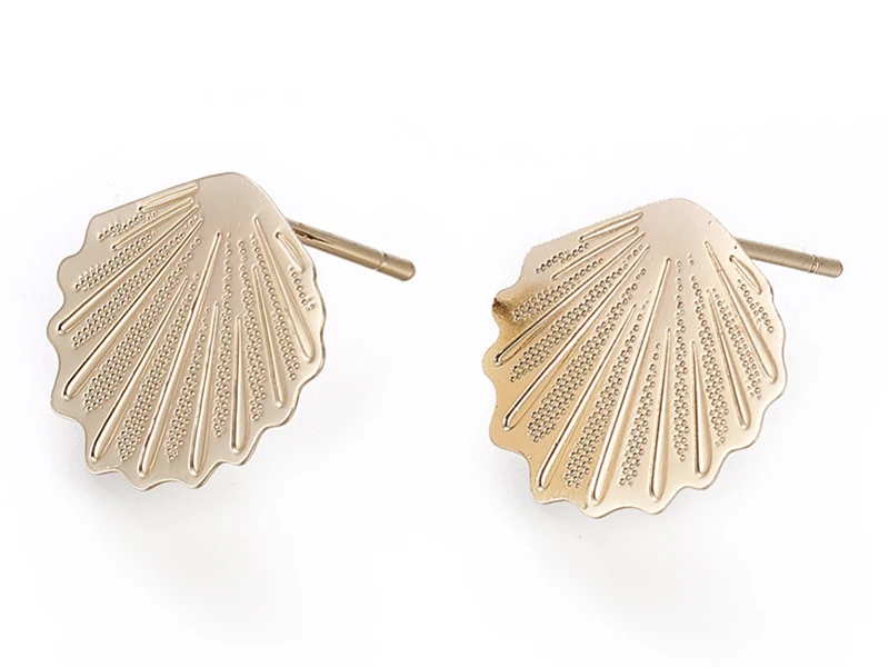 Puce d'oreille coquillage filigrane en laiton avec anneau - laiton doré à l'or fin 24K