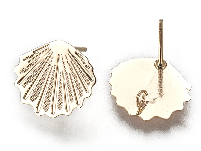 Puce d'oreille coquillage filigrane en laiton avec anneau - laiton doré à l'or fin 24K