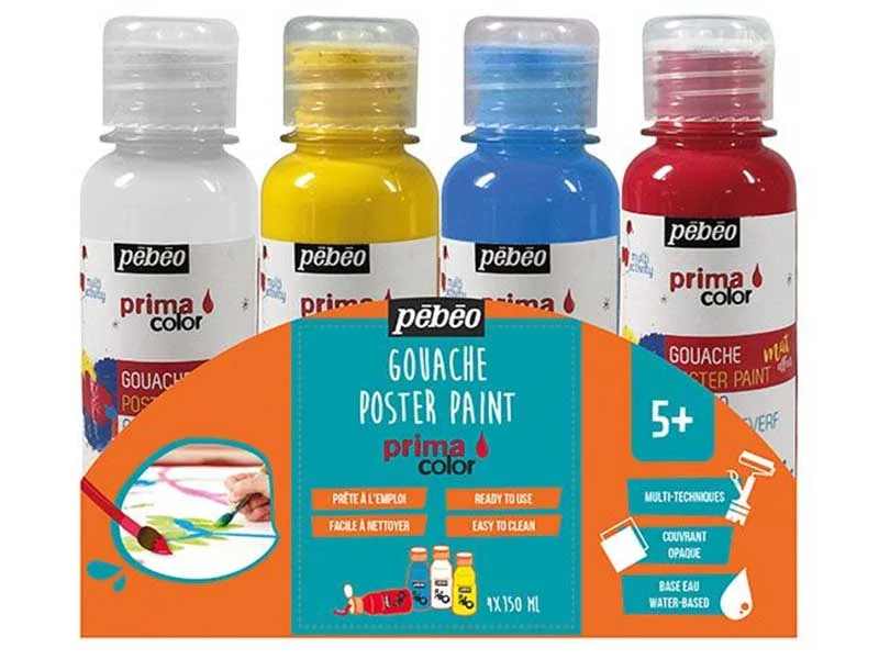 4 pots de gouache primaire primacolor