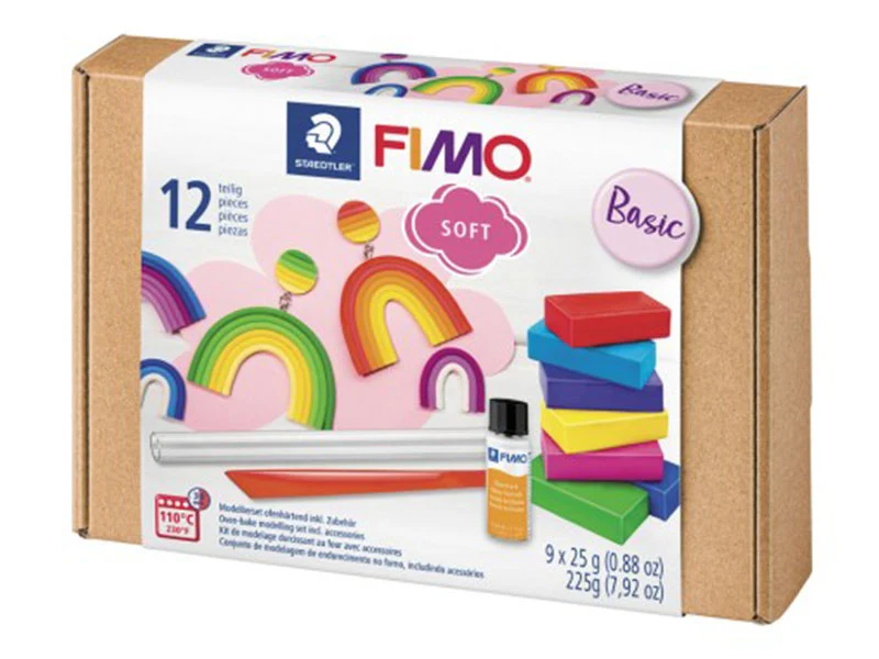 Coffret 7 pâtes FIMO SOFT + vernis + accessoires