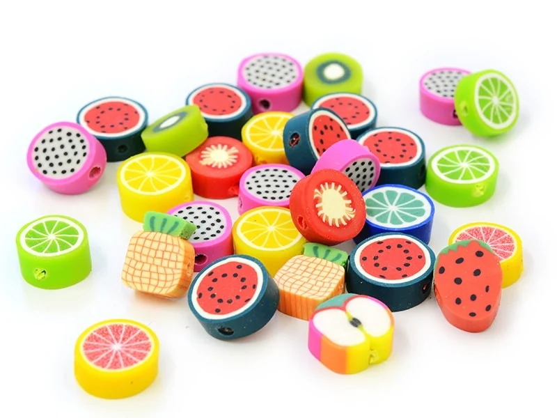 20 perles en pâte polymère - fruits tutti frutti