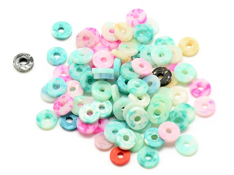Boite de perles rondelles heishi 6 mm - marbré couleurs pastelles