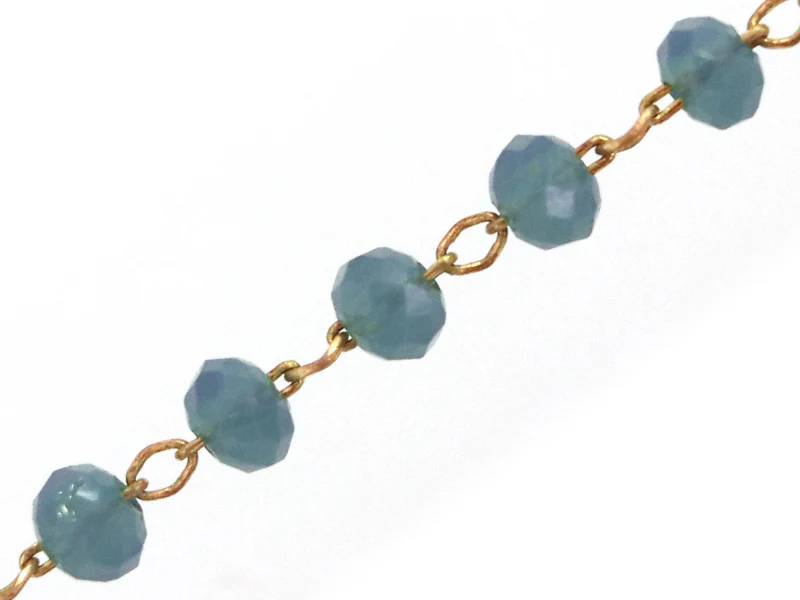 Chaine laiton avec perles en verre - bleu canard