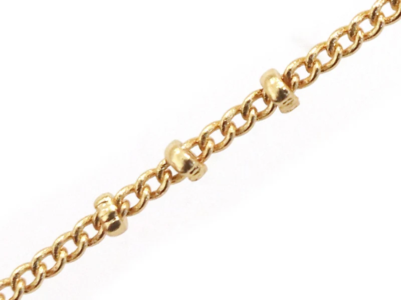 Chaîne gourmette alternée 3 perles - doré à l'or fin 24 K x 20 cm
