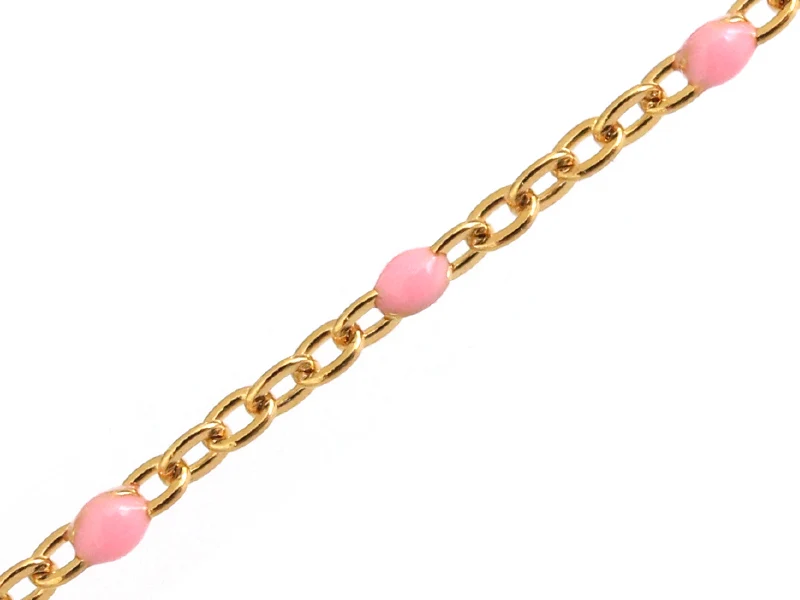 Chaîne forçat dorée avec points émaillés résine époxy rose x 20 cm